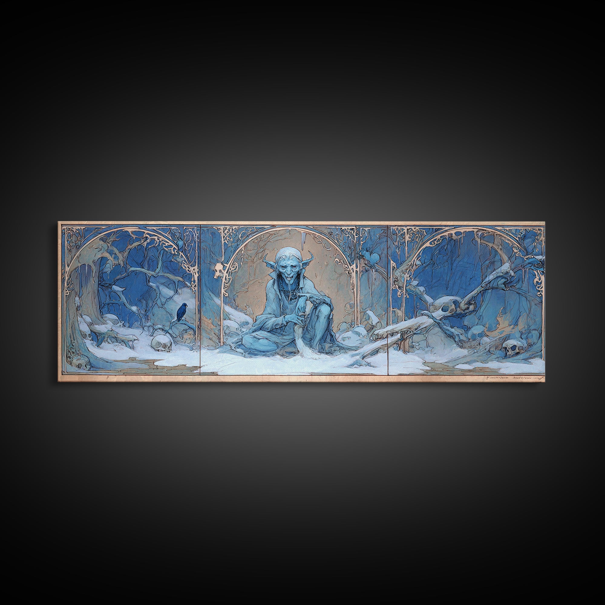 The Frost Goblin, Decadent Gothic Art, Extra Wide Wall Art, Macabre Wall Art, Framed Canvas Print, Halloween Wall Art