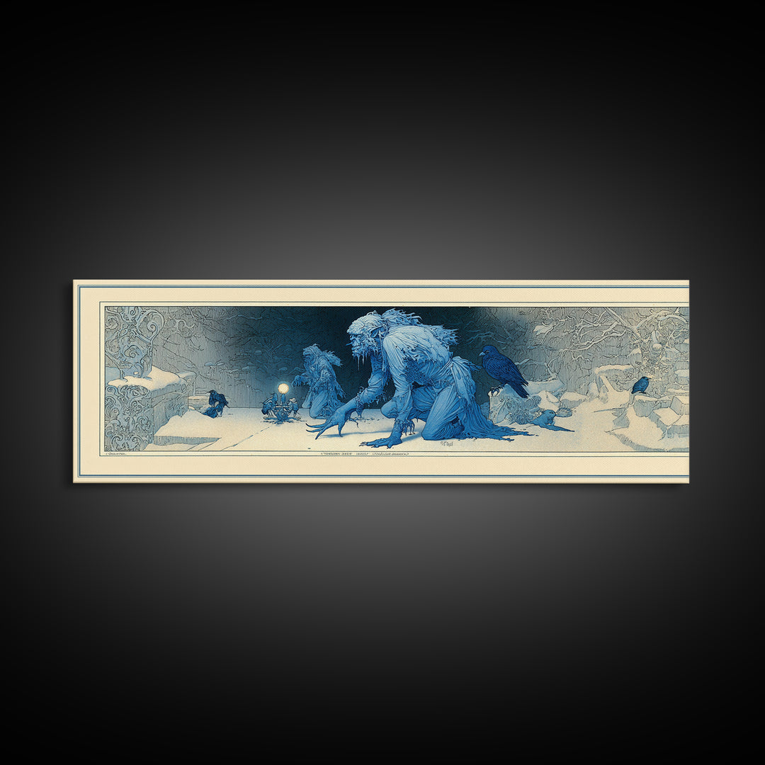 The Frost Goblin, Symbolist Death Art, Extra Wide Wall Art, Macabre Wall Art, Framed Canvas Print, Halloween Wall Art