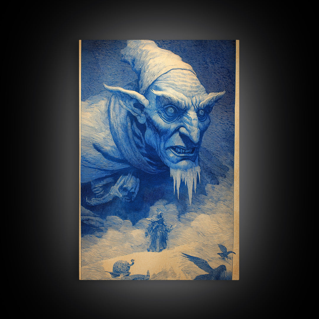 The Frost Goblin, Symbolist Etching Art, Vertical Wall Art, Gothic Horror Wall Art, Canvas Print, Halloween Wall Art, Spooky Wall Decor
