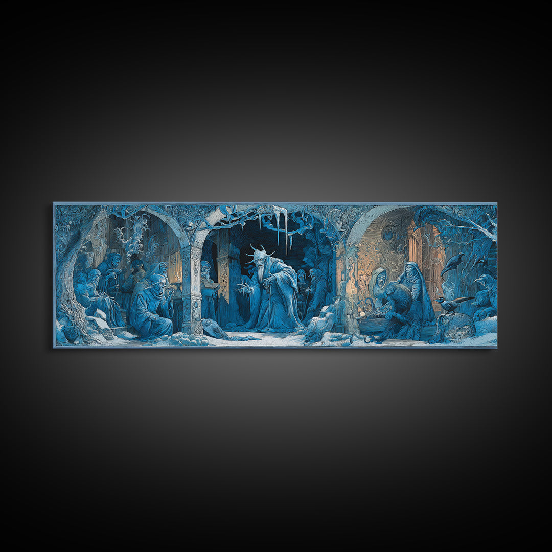 The Frost Goblin, Expressionist Gothic Art, Extra Wide Wall Art, Dark Halloween Decor, Framed Canvas Print, Halloween Wall Art