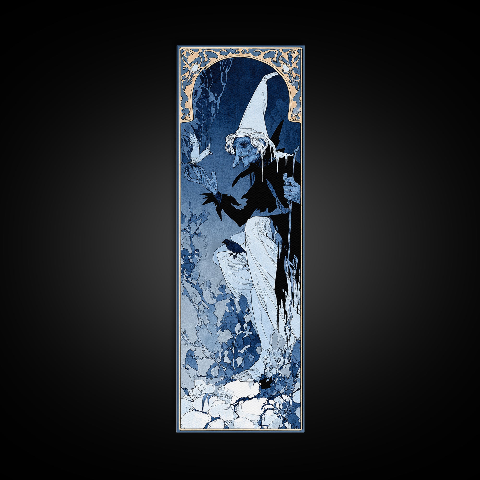 The Frost Goblin, Decadent Line Art, Tall Narrow Wall Art, Dark Fantasy Wall Art, Canvas Print, Halloween Wall Art