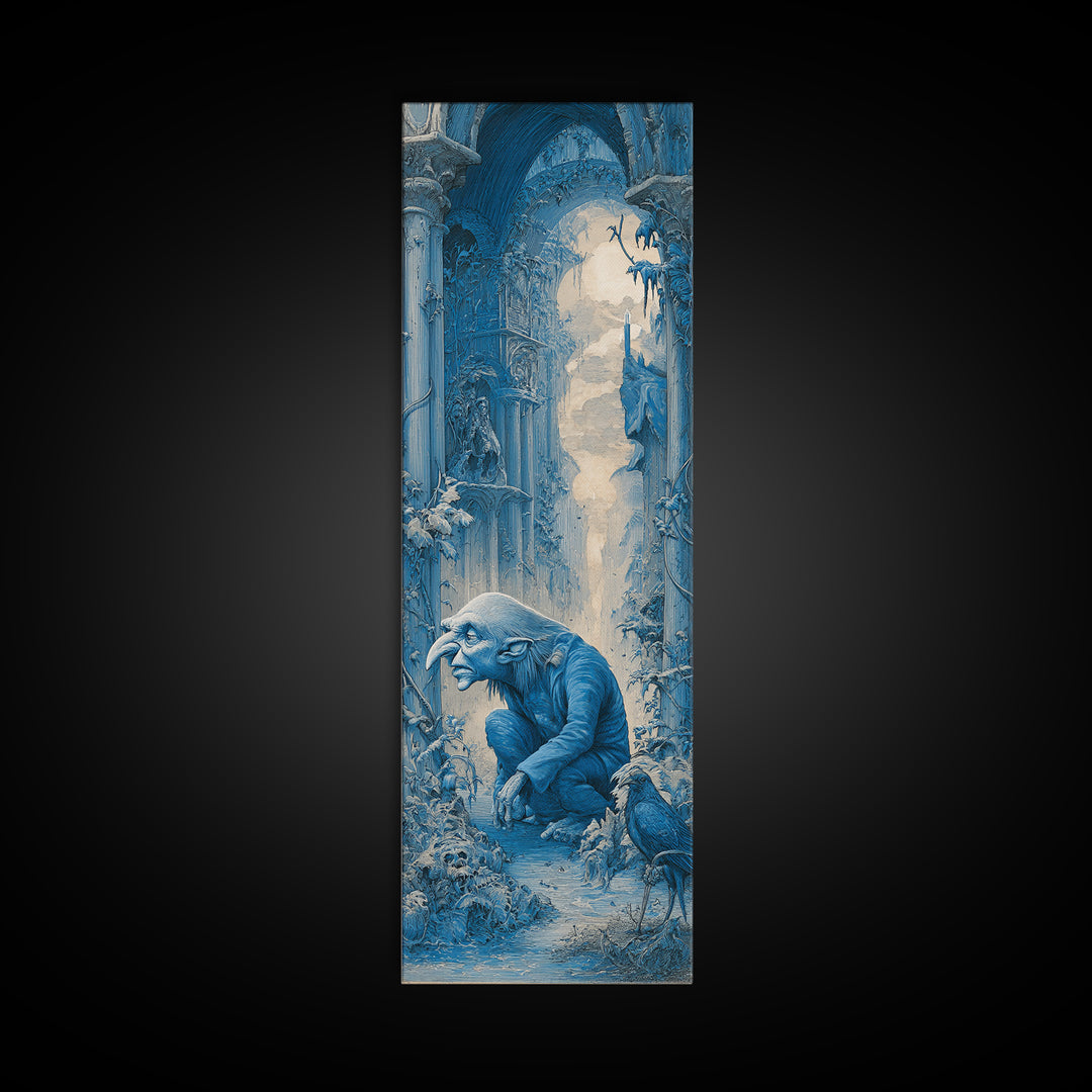 The Frost Goblin, Surreal Apocalyptic Art, Tall Narrow Wall Art, Dark Halloween Decor, Canvas Print, Halloween Wall Art