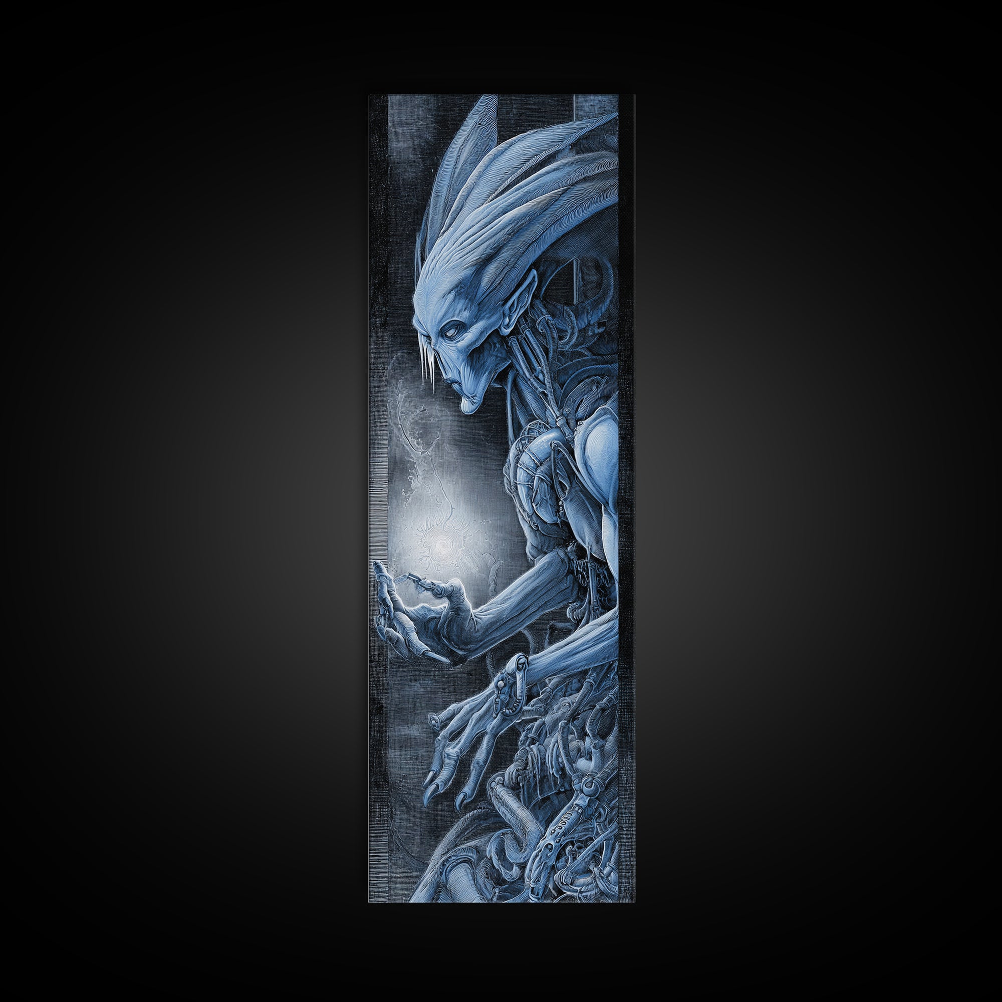 The Frost Goblin, Biomechanical Horror Art, Tall Narrow Wall Art, Dark Halloween Decor, Canvas Print, Halloween Wall Art, Horror Wall Art
