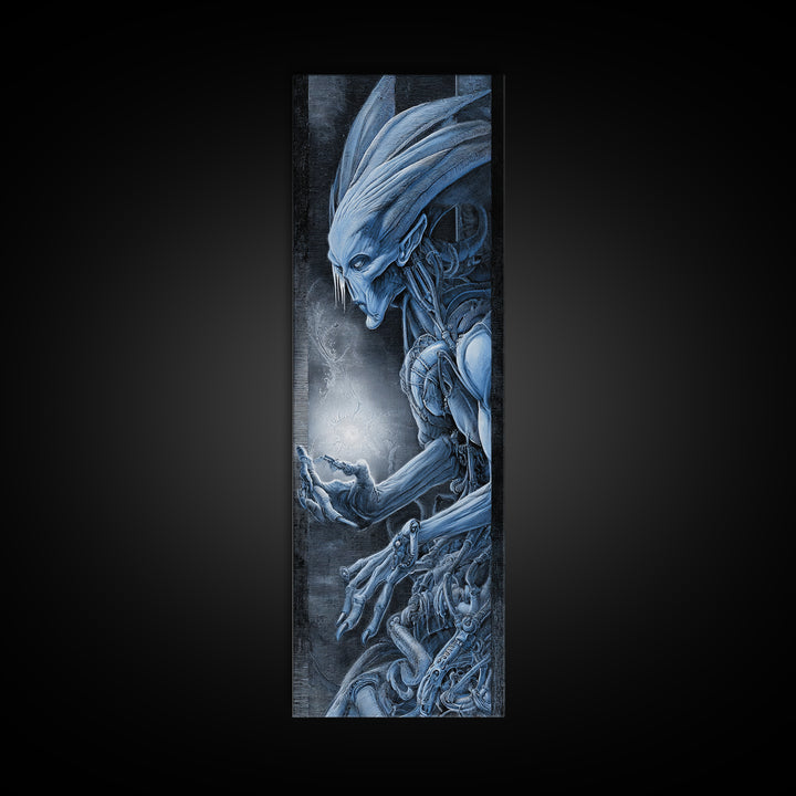 The Frost Goblin, Biomechanical Horror Art, Tall Narrow Wall Art, Dark Halloween Decor, Canvas Print, Halloween Wall Art, Horror Wall Art
