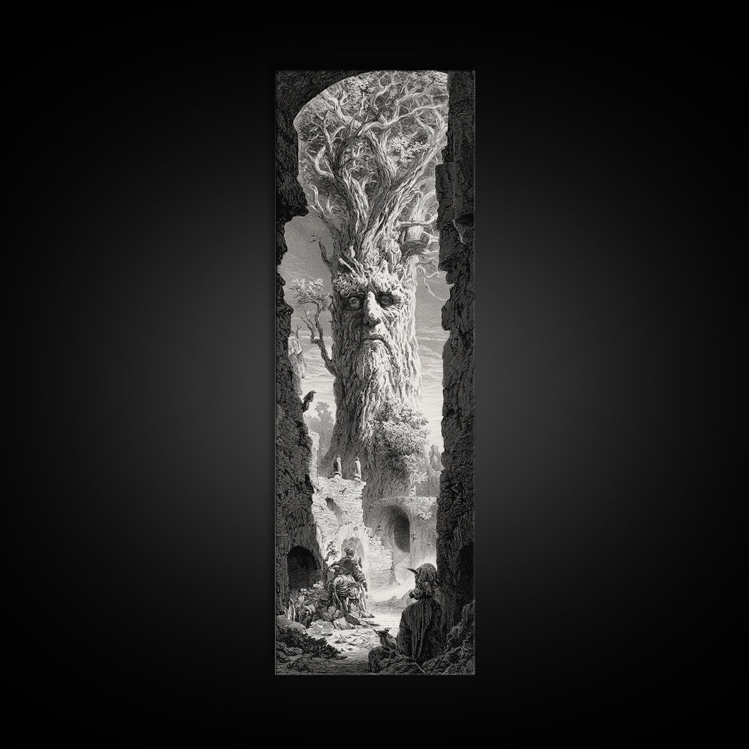 The Hollow-Tree Monster, Gothic Engraving Art, Tall Narrow Wall Art, Gothic Horror Wall Art, Framed Canvas Print, Halloween Wall Art