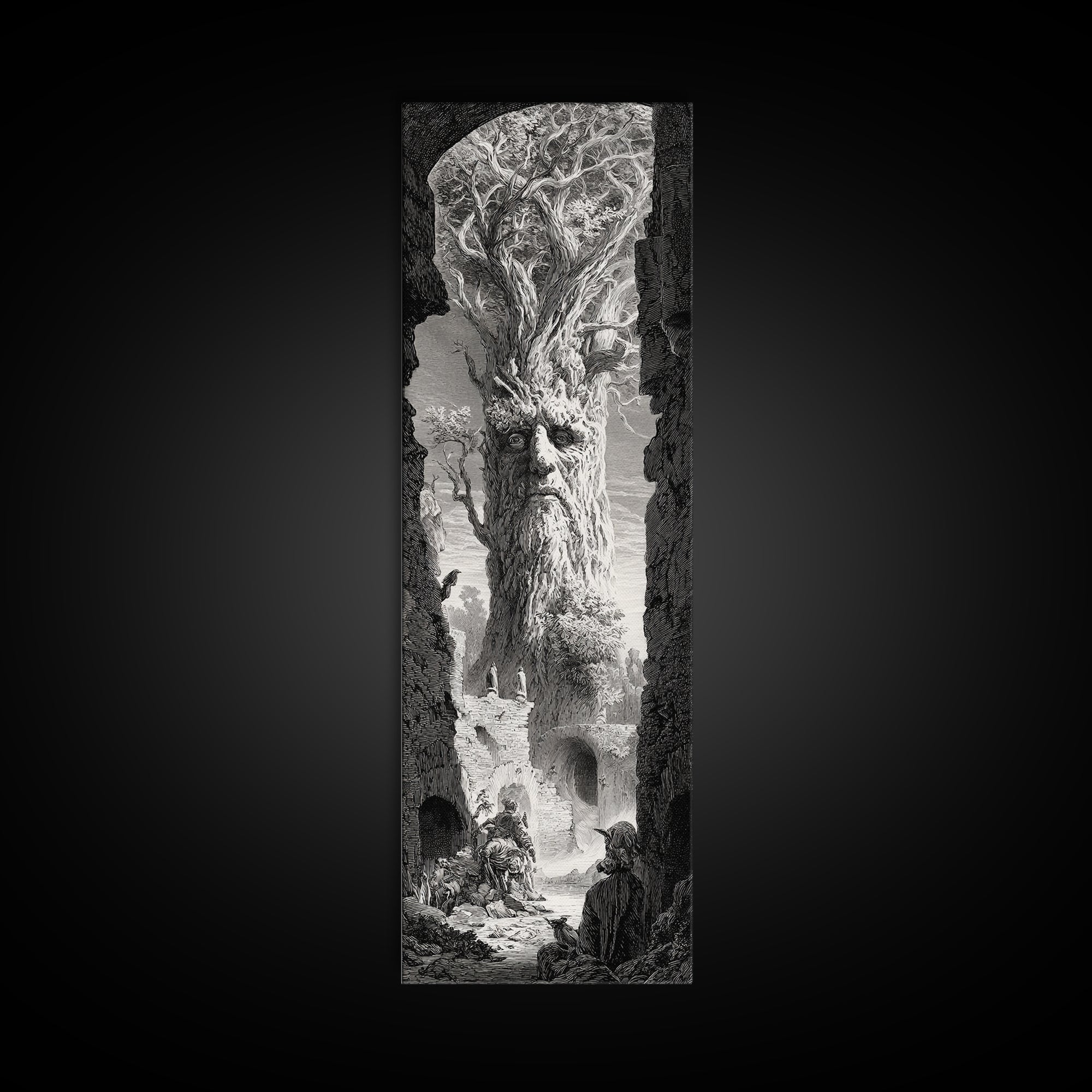 The Hollow-Tree Monster, Gothic Engraving Art, Tall Narrow Wall Art, Gothic Horror Wall Art, Framed Canvas Print, Halloween Wall Art