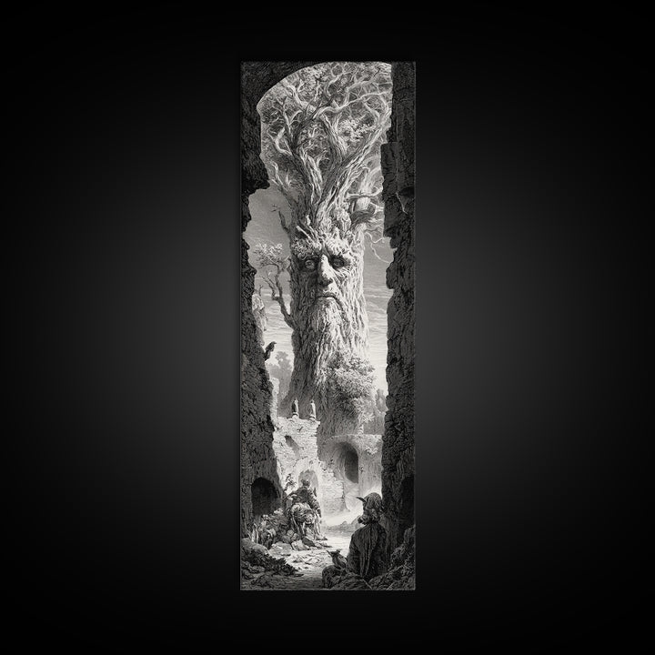 The Hollow-Tree Monster, Gothic Engraving Art, Tall Narrow Wall Art, Gothic Horror Wall Art, Framed Canvas Print, Halloween Wall Art