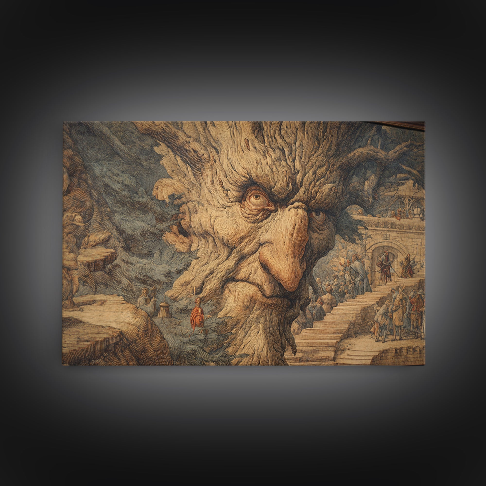 The Hollow-Tree Monster, Medieval Grotesque Art, Landscape Wall Art, Gothic Horror Wall Art, Canvas Print, Halloween Wall Art