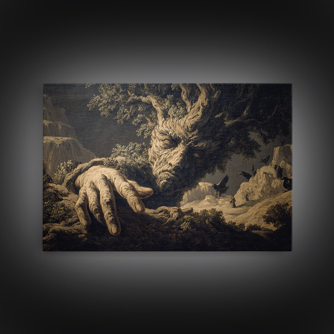 The Hollow-Tree Monster, Baroque Witchcraft Art, Landscape Wall Art, Dark Halloween Decor, Canvas Print, Halloween Wall Art