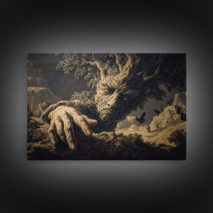 The Hollow-Tree Monster, Baroque Witchcraft Art, Landscape Wall Art, Dark Halloween Decor, Canvas Print, Halloween Wall Art