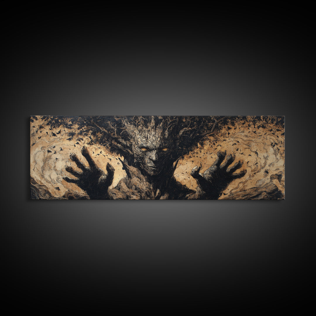 The Hollow-Tree Monster, Dark Romantic Horror Art, Extra Wide Wall Art, Gothic Horror Wall Art, Canvas Print, Halloween Wall Art