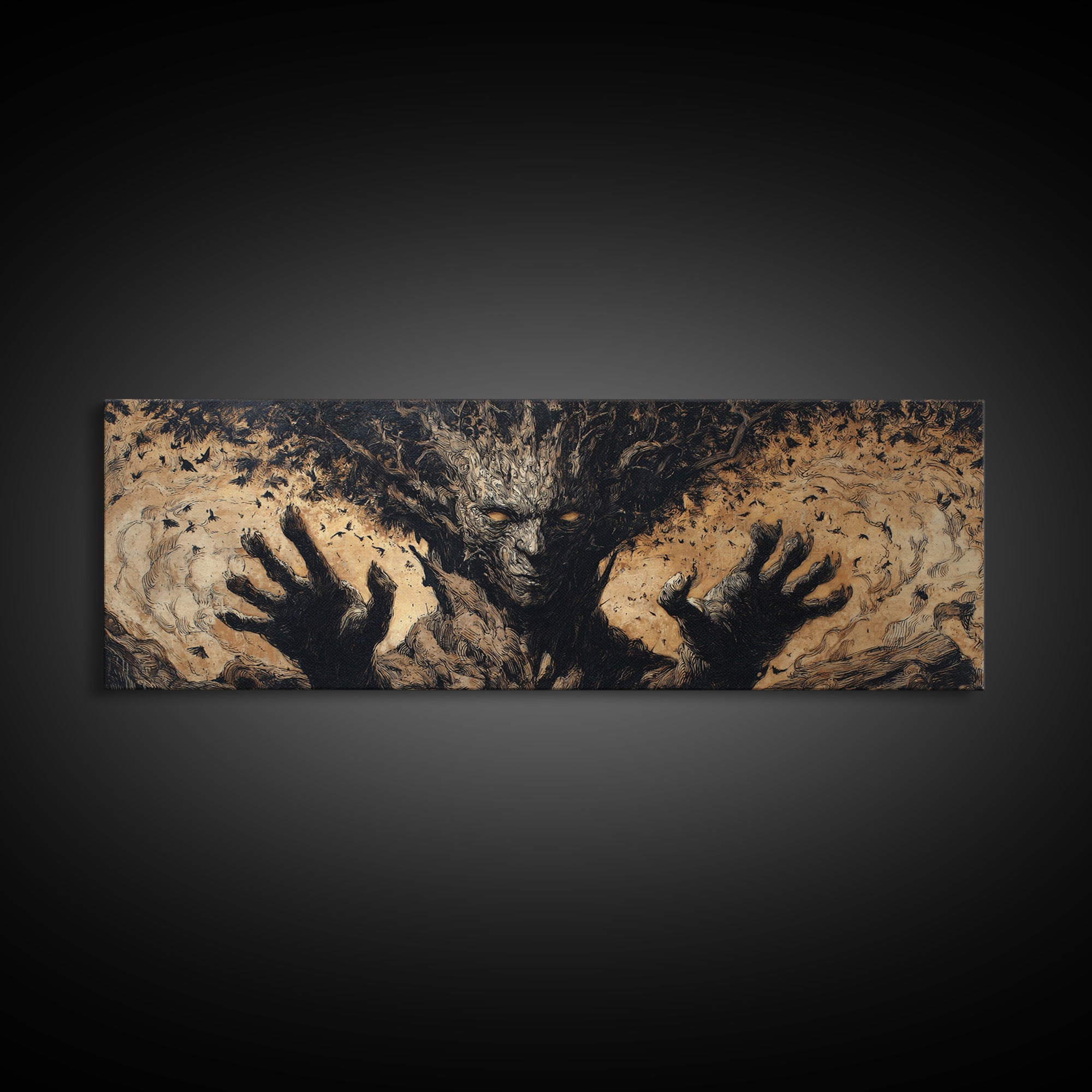 The Hollow-Tree Monster, Dark Romantic Horror Art, Extra Wide Wall Art, Gothic Horror Wall Art, Canvas Print, Halloween Wall Art