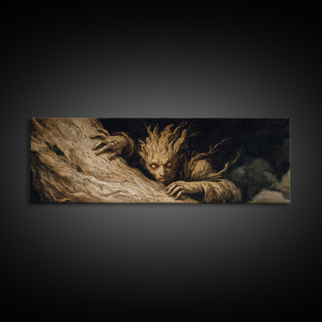 The Hollow-Tree Monster, Gothic Nightmare Art, Extra Wide Wall Art, Macabre Wall Art, Framed Canvas Print, Halloween Wall Art