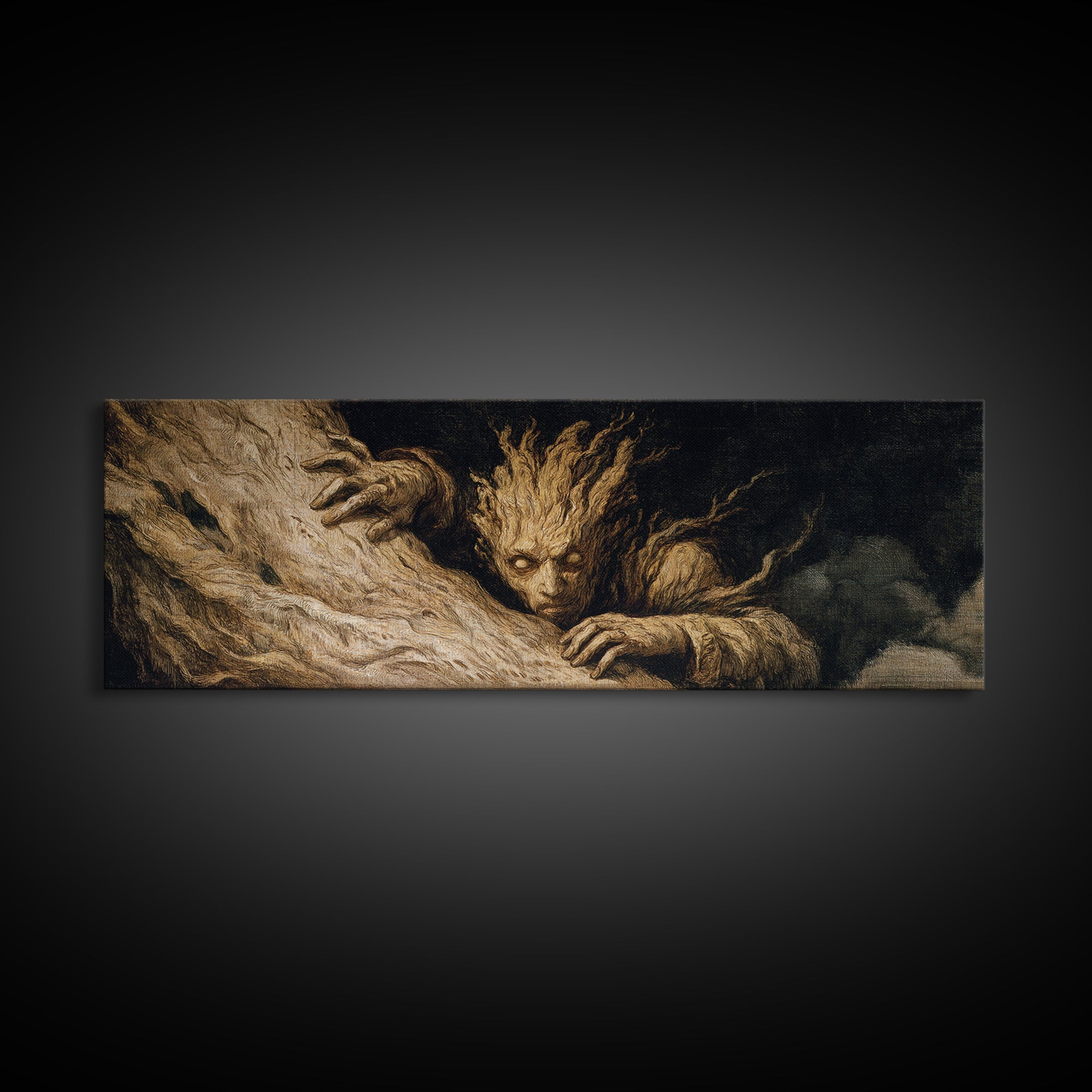 The Hollow-Tree Monster, Gothic Nightmare Art, Extra Wide Wall Art, Macabre Wall Art, Framed Canvas Print, Halloween Wall Art
