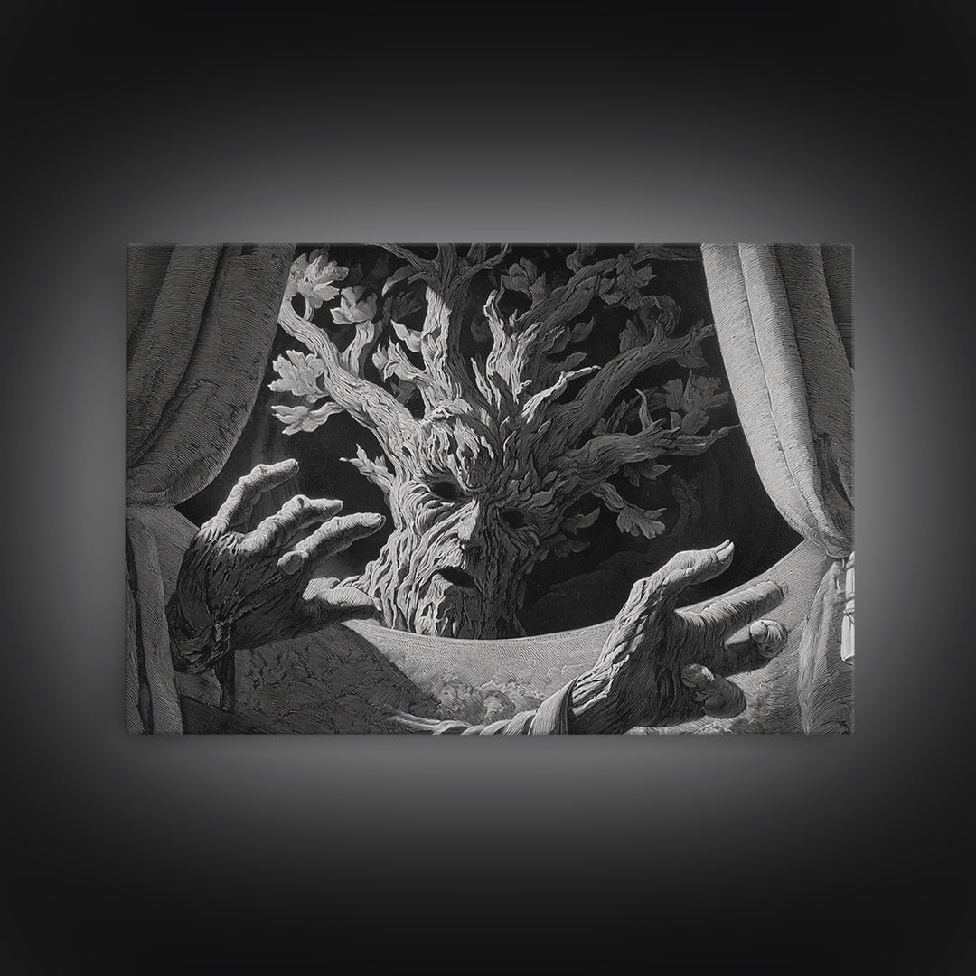 The Hollow-Tree Monster, Visionary Gothic Art, Landscape Wall Art, Dark Fantasy Wall Art, Canvas Print, Halloween Wall Art
