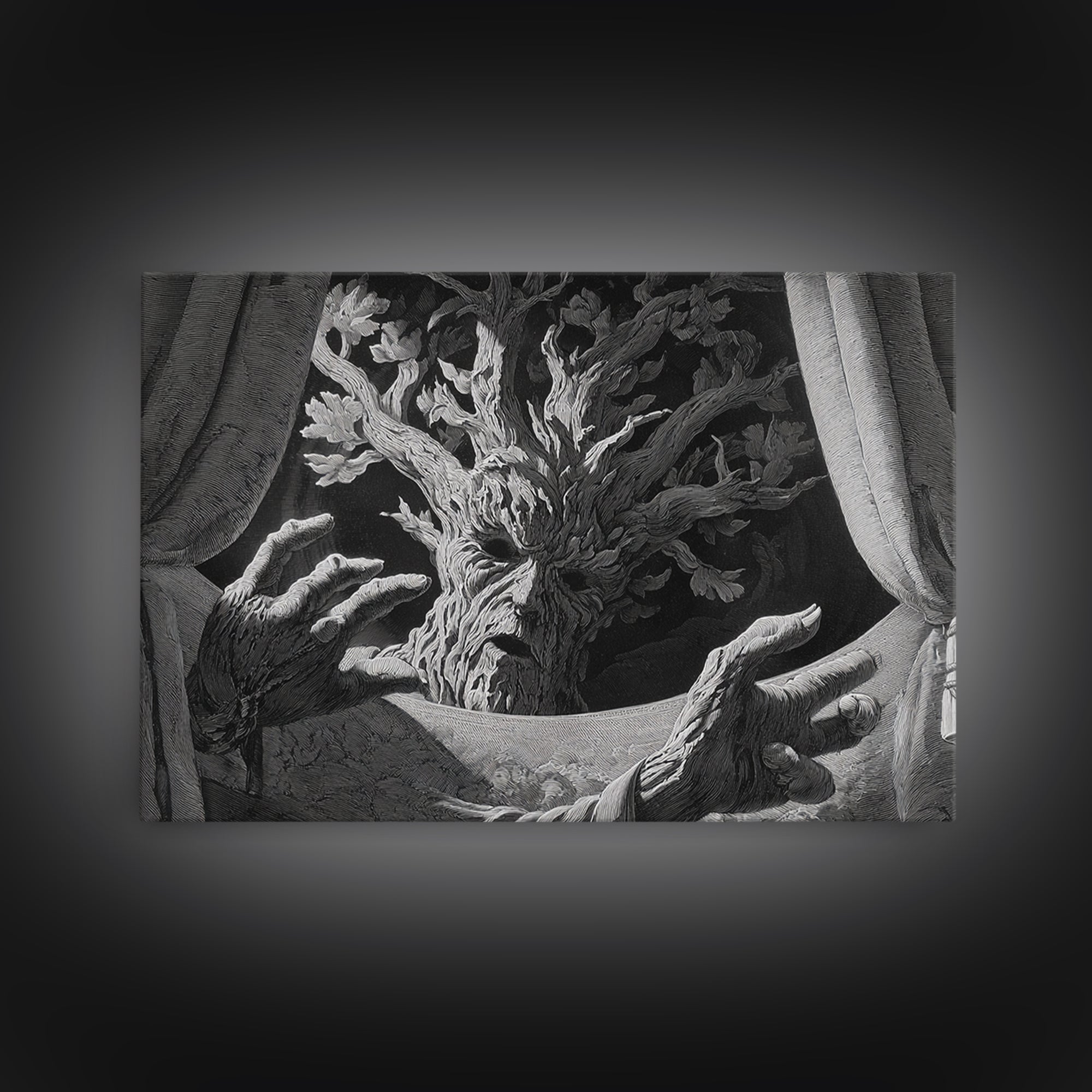 The Hollow-Tree Monster, Visionary Gothic Art, Landscape Wall Art, Dark Fantasy Wall Art, Canvas Print, Halloween Wall Art
