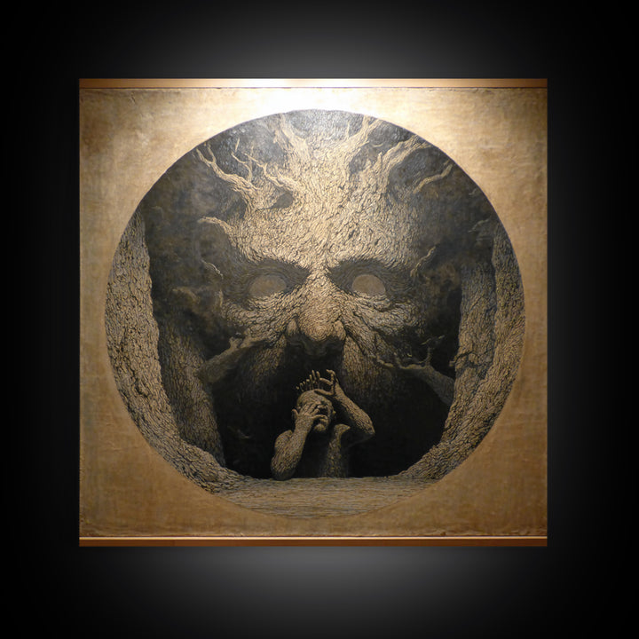 The Hollow-Tree Monster, Symbolist Dream Art, Square Wall Art, Macabre Wall Art, Framed Canvas Print, Halloween Wall Art