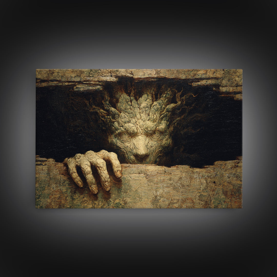 The Hollow-Tree Monster, Symbolist Gothic Landscape, Landscape Wall Art, Dark Fantasy Wall Art, Framed Canvas Print, Halloween Wall Art