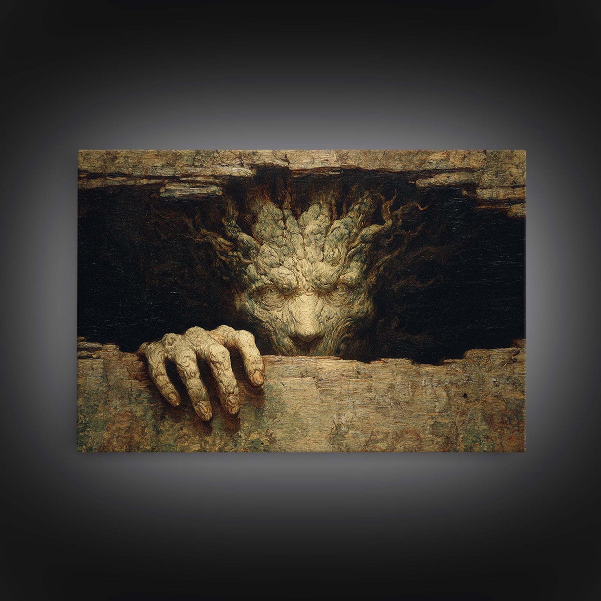 The Hollow-Tree Monster, Symbolist Gothic Landscape, Landscape Wall Art, Dark Fantasy Wall Art, Framed Canvas Print, Halloween Wall Art
