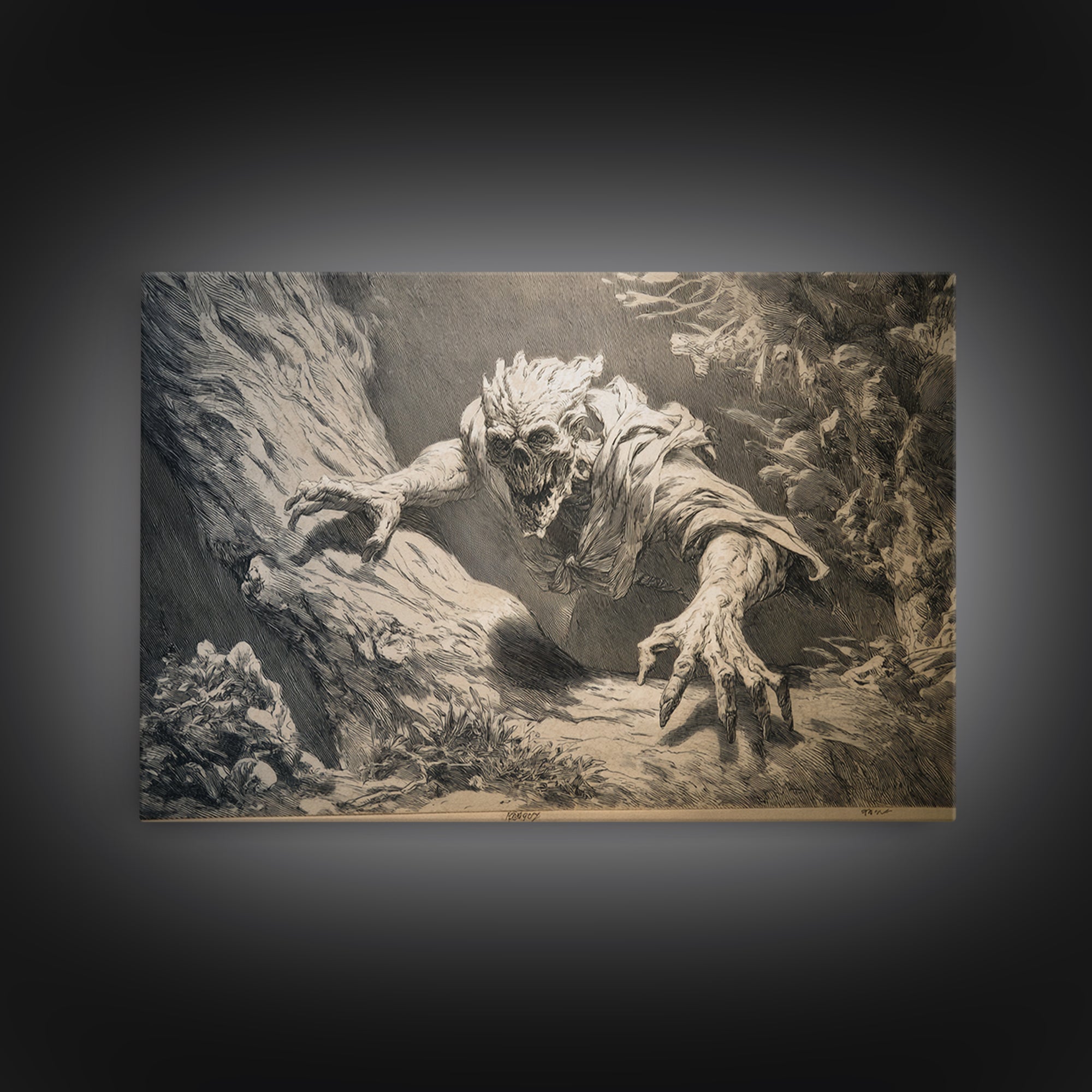 The Hollow-Tree Monster, Decadent Gothic Art, Landscape Wall Art, Gothic Horror Wall Art, Canvas Print, Halloween Wall Art