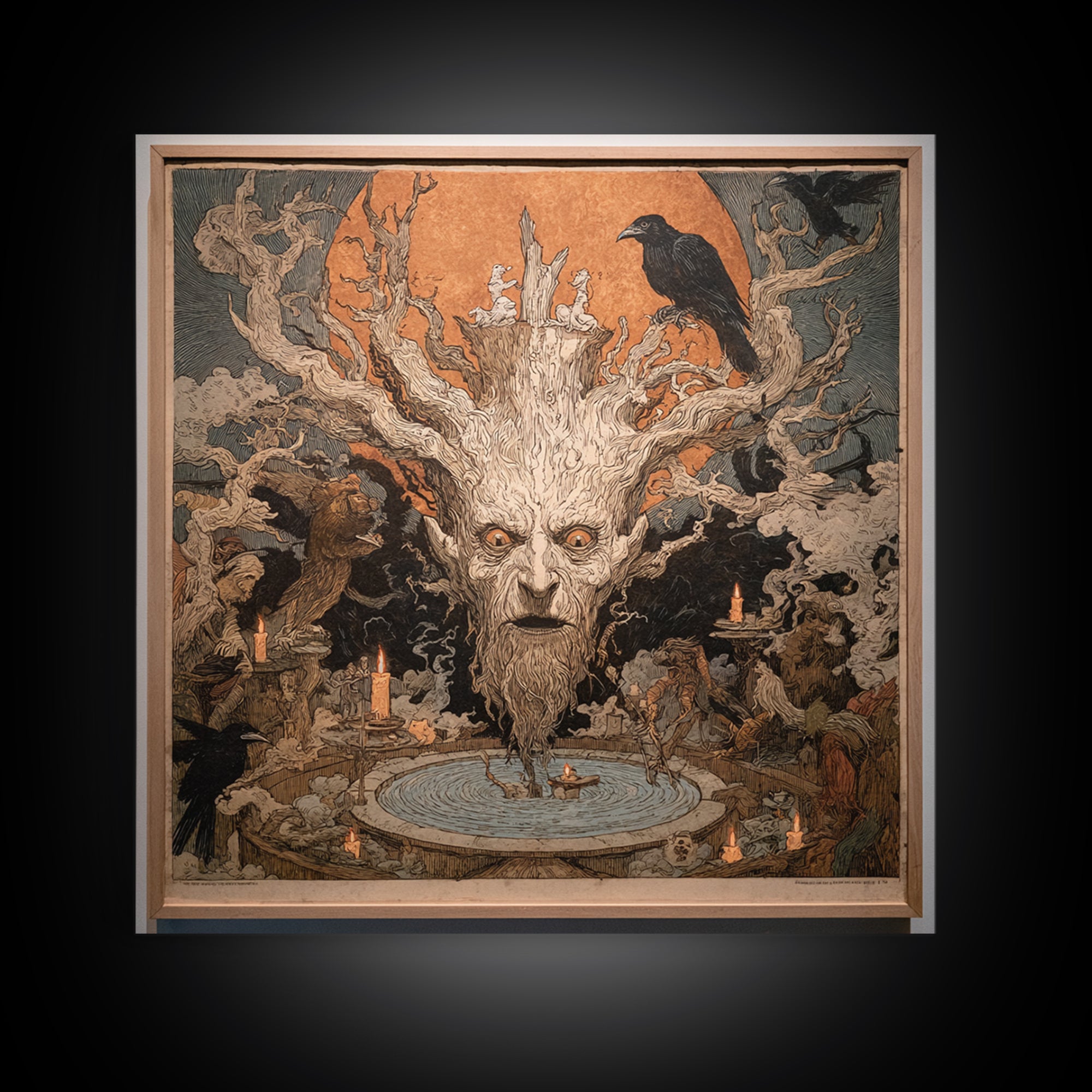 The Hollow-Tree Monster, Symbolist Etching Art, Square Wall Art, Dark Halloween Decor, Canvas Print, Halloween Wall Art