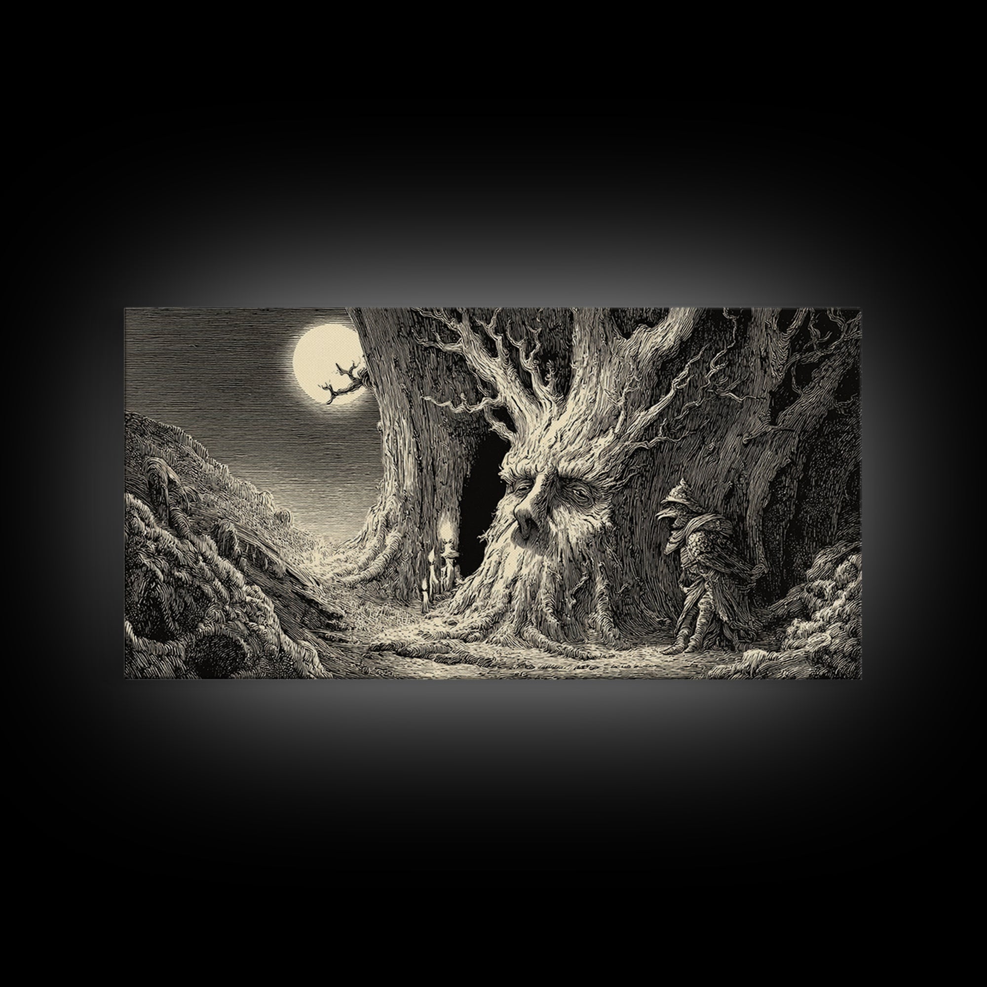 The Hollow-Tree Monster, Expressionist Nightmare Art, Wide Panoramic Art, Macabre Wall Art, Canvas Print, Halloween Wall Art
