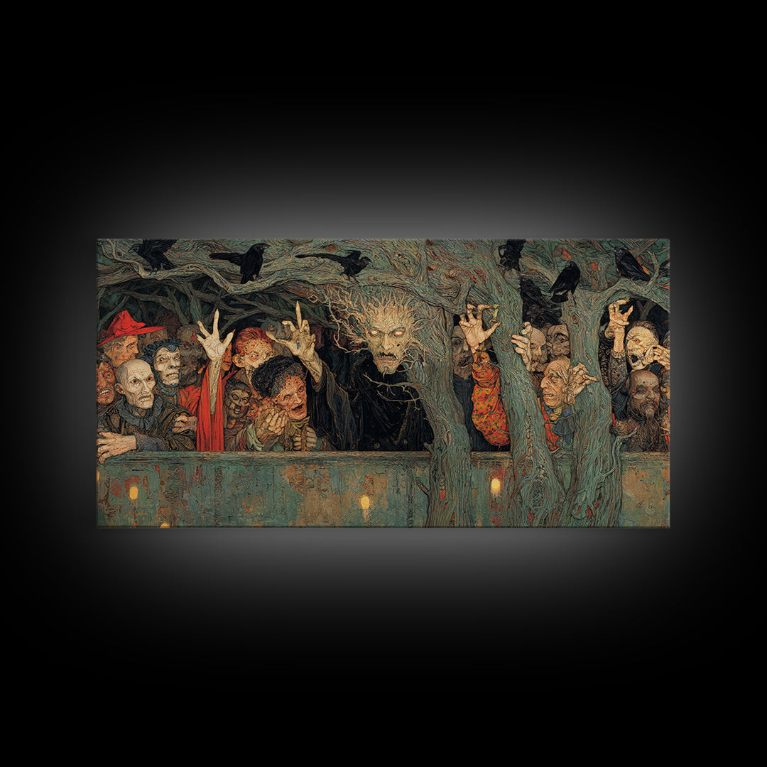 The Hollow-Tree Monster, Grotesque Carnival Art, Wide Panoramic Art, Dark Fantasy Wall Art, Canvas Print, Halloween Wall Art
