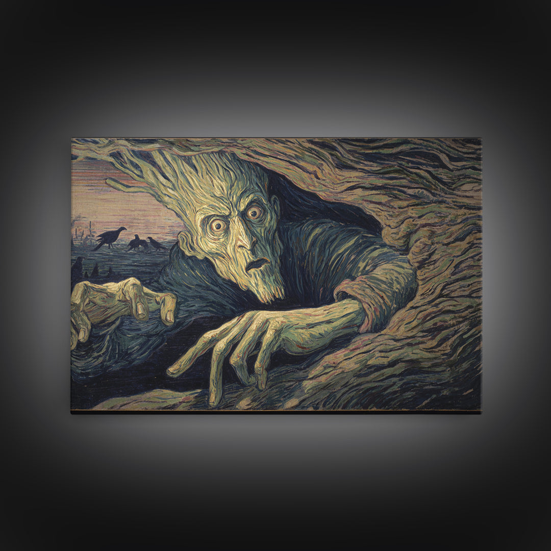 The Hollow-Tree Monster, Expressionist Gothic Art, Landscape Wall Art, Dark Halloween Decor, Canvas Print, Halloween Wall Art