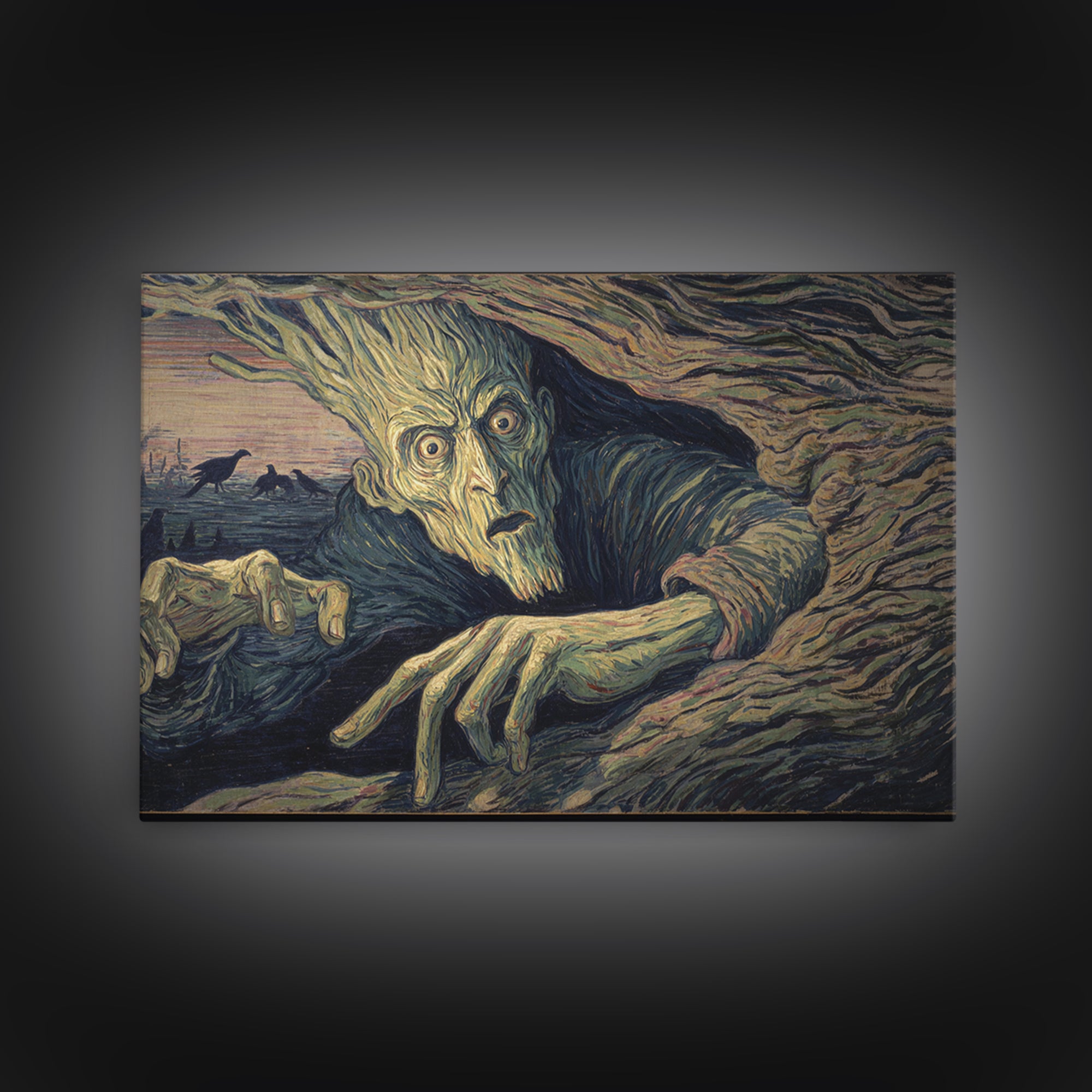 The Hollow-Tree Monster, Expressionist Gothic Art, Landscape Wall Art, Dark Halloween Decor, Canvas Print, Halloween Wall Art