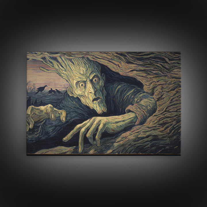 The Hollow-Tree Monster, Expressionist Gothic Art, Landscape Wall Art, Dark Halloween Decor, Canvas Print, Halloween Wall Art