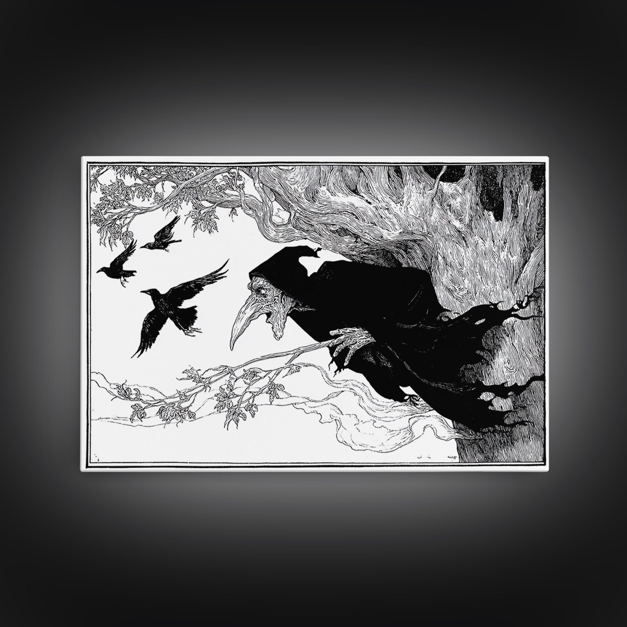 The Hollow-Tree Monster, Decadent Line Art, Landscape Wall Art, Gothic Horror Wall Art, Canvas Print, Halloween Wall Art