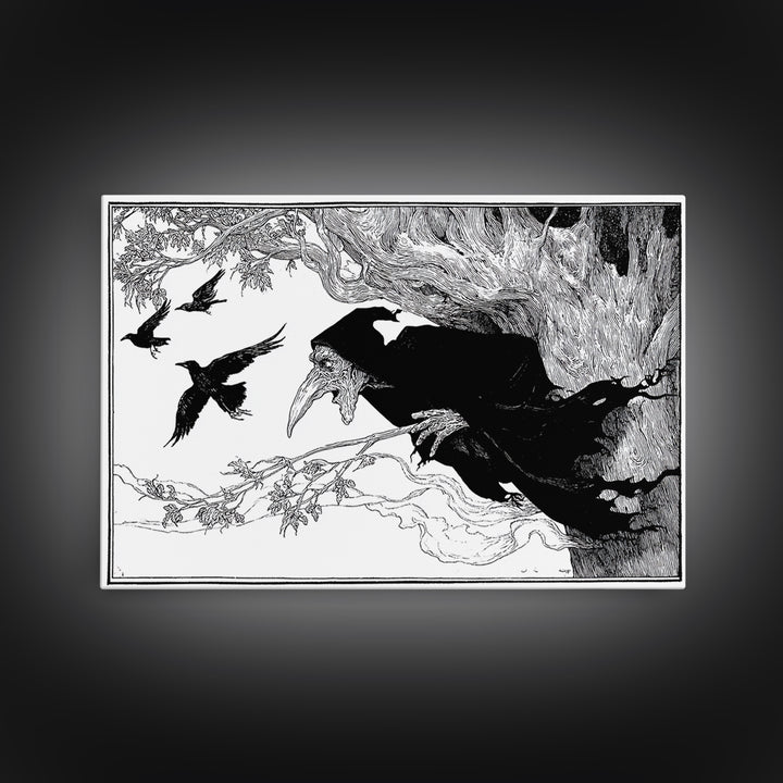 The Hollow-Tree Monster, Decadent Line Art, Landscape Wall Art, Gothic Horror Wall Art, Canvas Print, Halloween Wall Art
