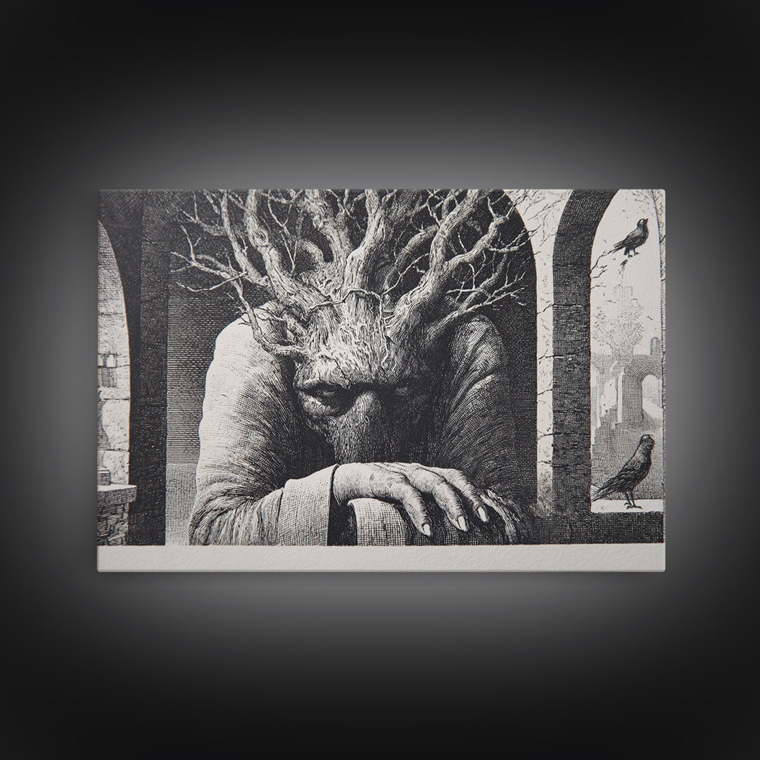 The Hollow-Tree Monster, Victorian Macabre Art, Landscape Wall Art, Macabre Wall Art, Canvas Print, Halloween Wall Art