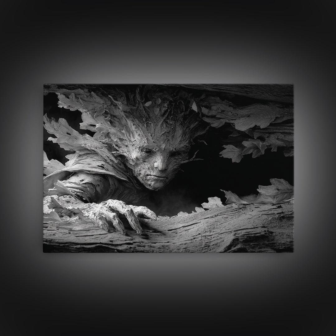 The Hollow-Tree Monster, Biomechanical Horror Art, Landscape Wall Art, Dark Fantasy Wall Art, Canvas Print, Halloween Wall Art