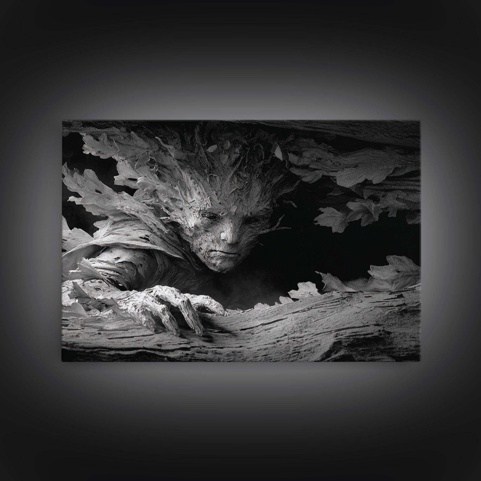 The Hollow-Tree Monster, Biomechanical Horror Art, Landscape Wall Art, Dark Fantasy Wall Art, Canvas Print, Halloween Wall Art