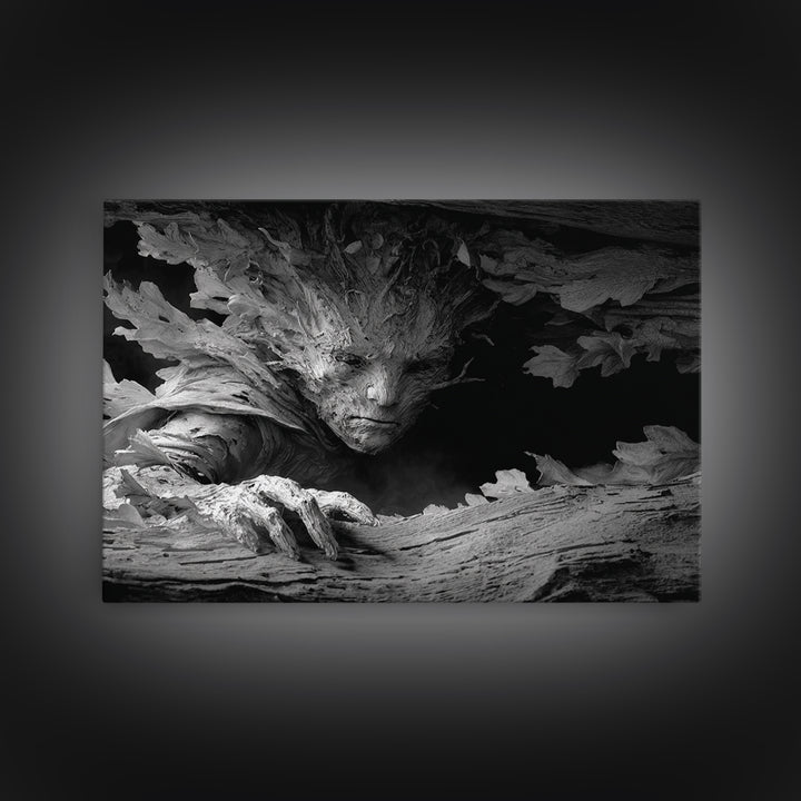 The Hollow-Tree Monster, Biomechanical Horror Art, Landscape Wall Art, Dark Fantasy Wall Art, Canvas Print, Halloween Wall Art