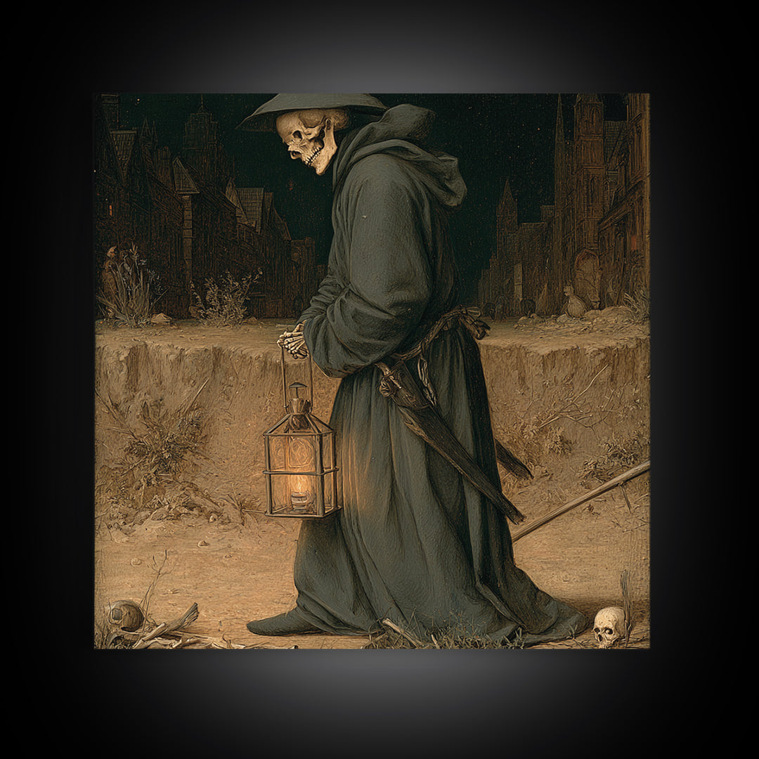 The Crossroads Spirit, Danse Macabre Art, Square Wall Art, Dark Halloween Decor, Framed Canvas Print, Halloween Wall Art