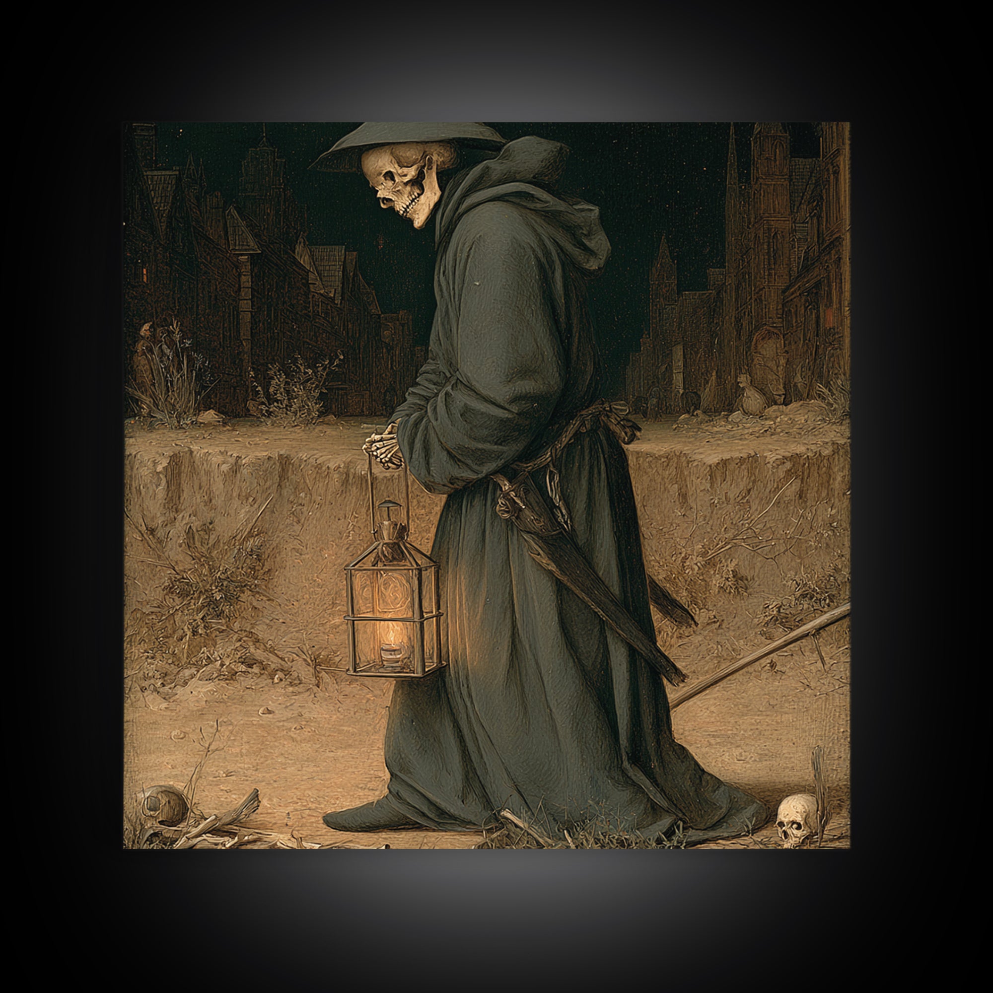 The Crossroads Spirit, Danse Macabre Art, Square Wall Art, Dark Halloween Decor, Framed Canvas Print, Halloween Wall Art