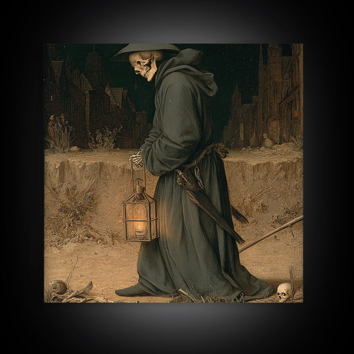 The Crossroads Spirit, Danse Macabre Art, Square Wall Art, Dark Halloween Decor, Framed Canvas Print, Halloween Wall Art