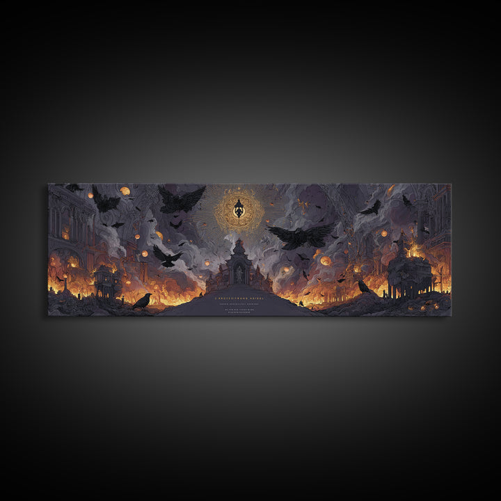 The Crossroads Spirit, Apocalyptic Romantic Art, Extra Wide Wall Art, Dark Halloween Decor, Canvas Print, Halloween Wall Art