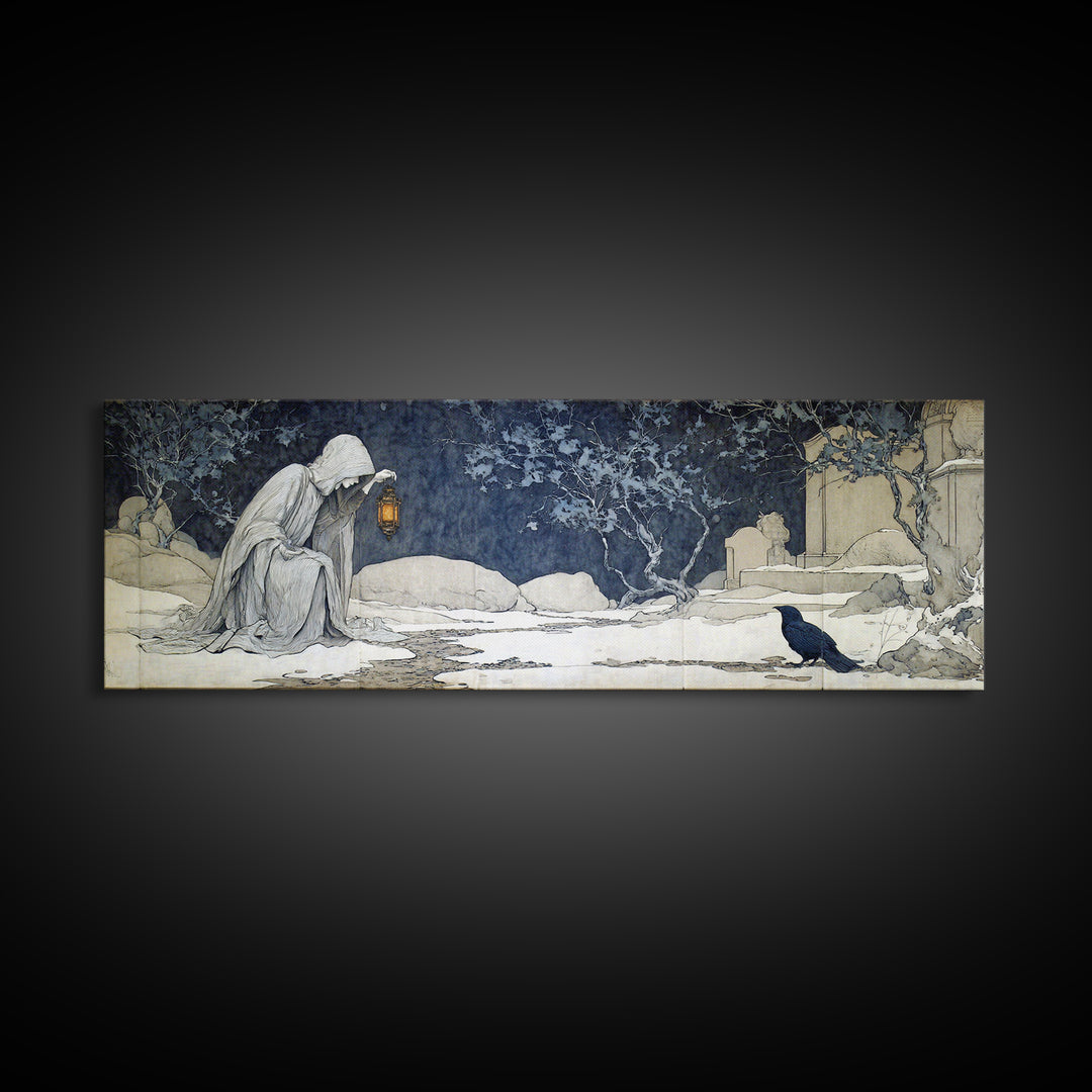 The Crossroads Spirit, Symbolist Death Art, Extra Wide Wall Art, Dark Halloween Decor, Canvas Print, Halloween Wall Art
