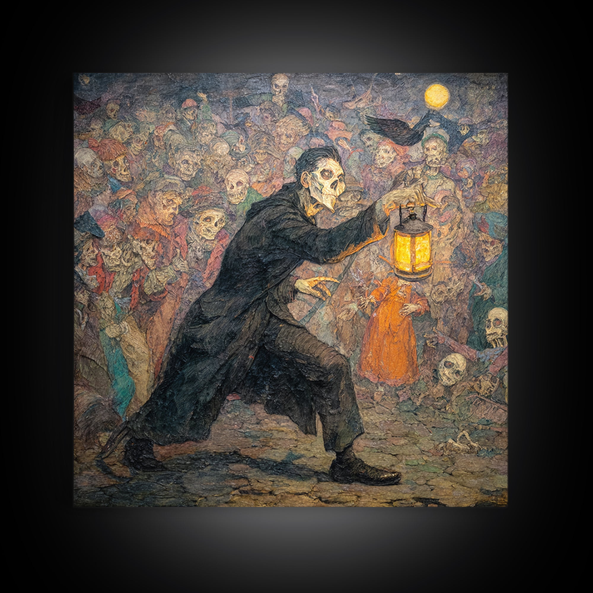 The Crossroads Spirit, Grotesque Carnival Art, Square Wall Art, Dark Halloween Decor, Canvas Print, Halloween Wall Art, Gothic Home Decor