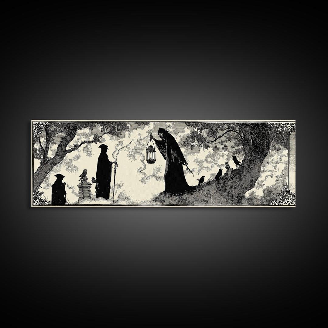 The Crossroads Spirit, Decadent Line Art, Extra Wide Wall Art, Macabre Wall Art, Canvas Print, Halloween Wall Art