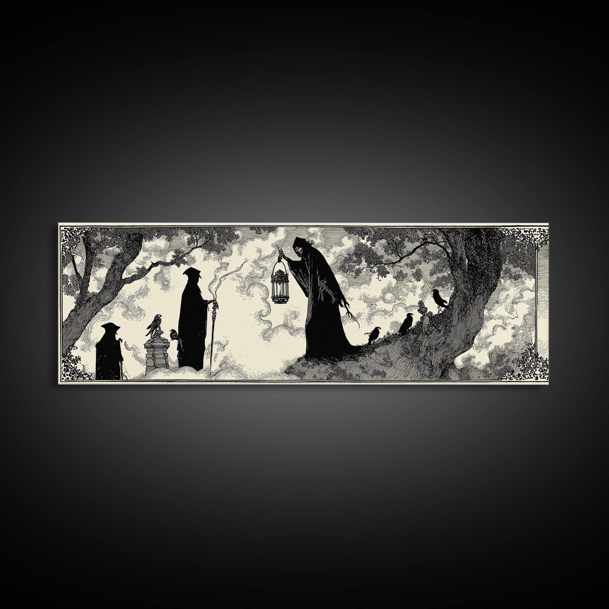 The Crossroads Spirit, Decadent Line Art, Extra Wide Wall Art, Macabre Wall Art, Canvas Print, Halloween Wall Art