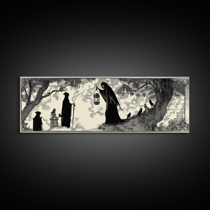 The Crossroads Spirit, Decadent Line Art, Extra Wide Wall Art, Macabre Wall Art, Canvas Print, Halloween Wall Art