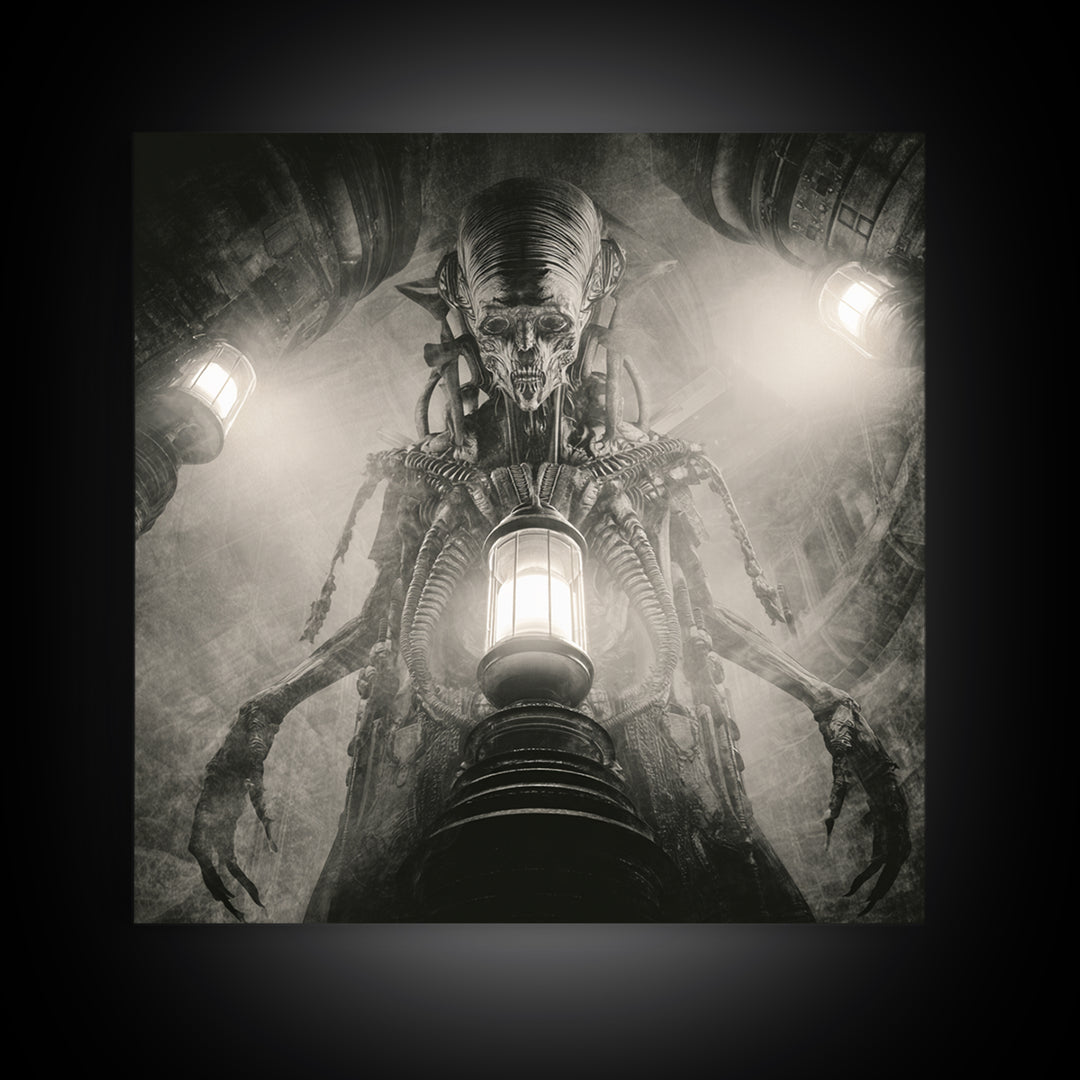 The Crossroads Spirit, Biomechanical Horror Art, Square Wall Art, Dark Fantasy Wall Art, Canvas Print, Halloween Wall Art, Gothic Home Decor