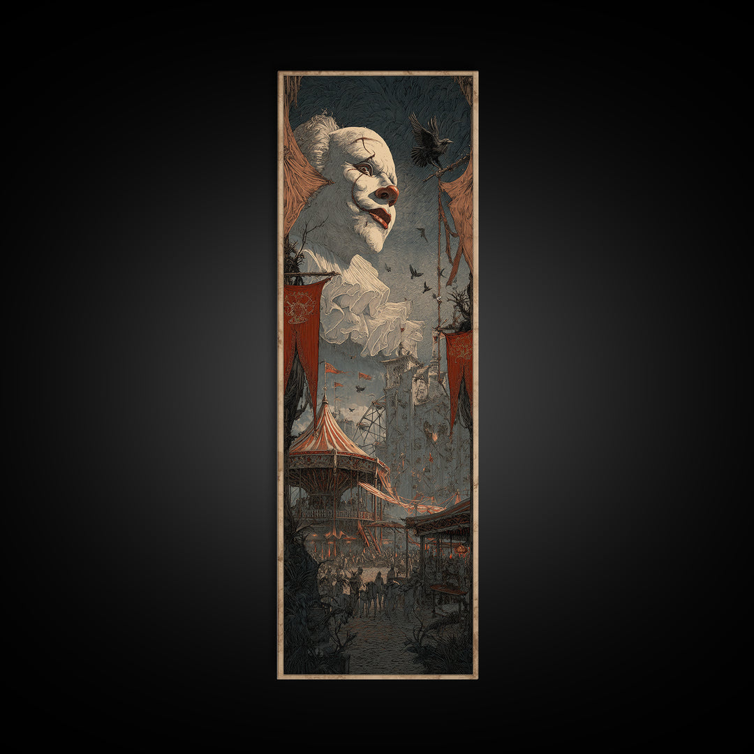 The Abandoned Carnival, Gothic Engraving Art, Tall Narrow Wall Art, Macabre Wall Art, Framed Canvas Print, Halloween Wall Art