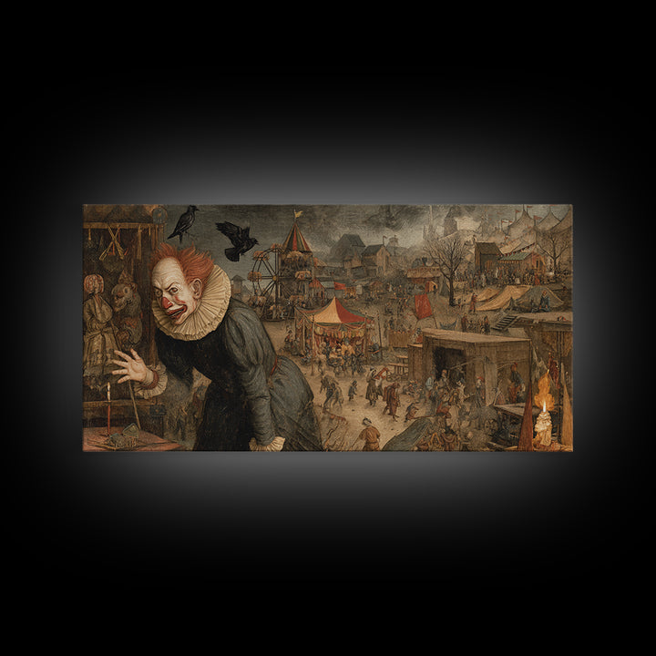 The Abandoned Carnival, Northern Renaissance Horror, Wide Panoramic Art, Dark Halloween Decor, Canvas Print, Halloween Wall Art