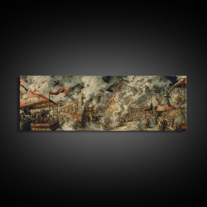 The Abandoned Carnival, Dark Renaissance Art, Extra Wide Wall Art, Dark Halloween Decor, Framed Canvas Print, Halloween Wall Art