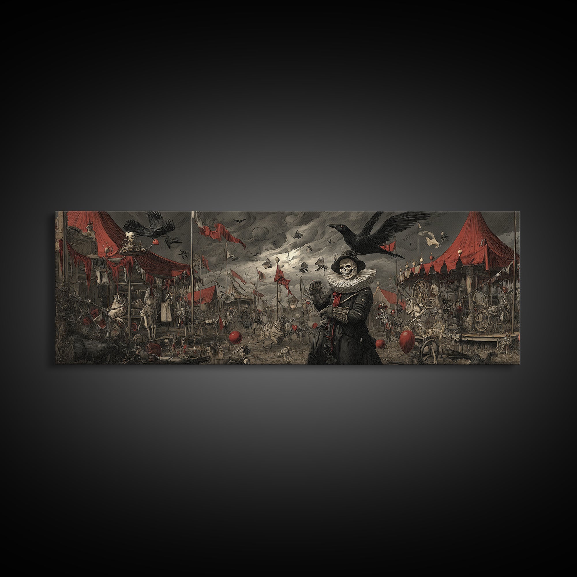 The Abandoned Carnival, Danse Macabre Art, Extra Wide Wall Art, Gothic Horror Wall Art, Canvas Print, Halloween Wall Art